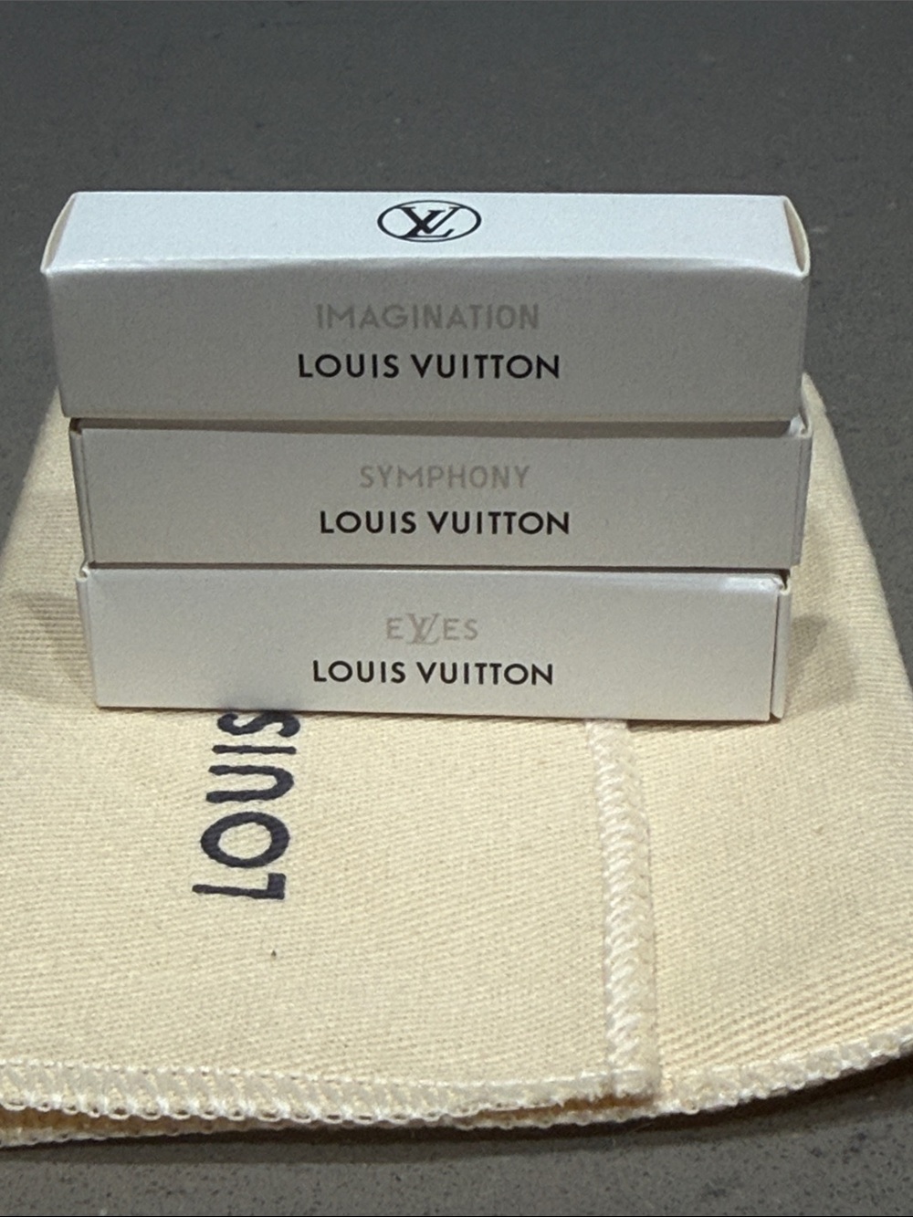 Louis Vuitton Set of 3 EDP with Dust Bag.  Imagination- Symphony- ElvEs
